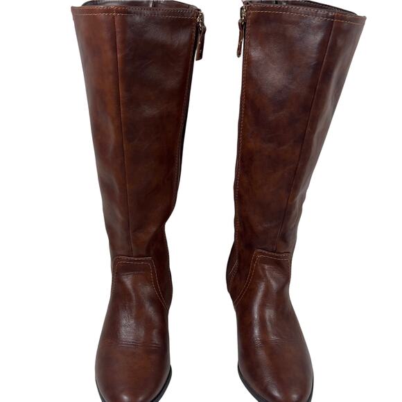 DR SCHOLLS Brown Faux Leather Wide Calf Women's Riding Boot 8.5M 1.5" Heel - Picture 1 of 16